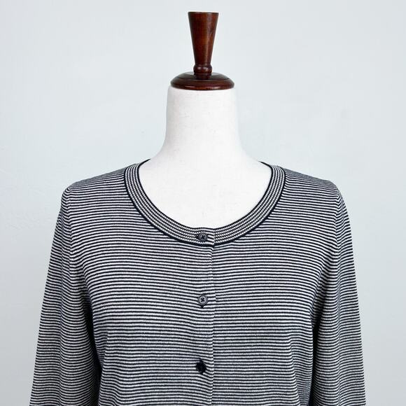 Talbots Navy Striped Metallic Crewneck Knit Cardigan - Picture 1 of 9
